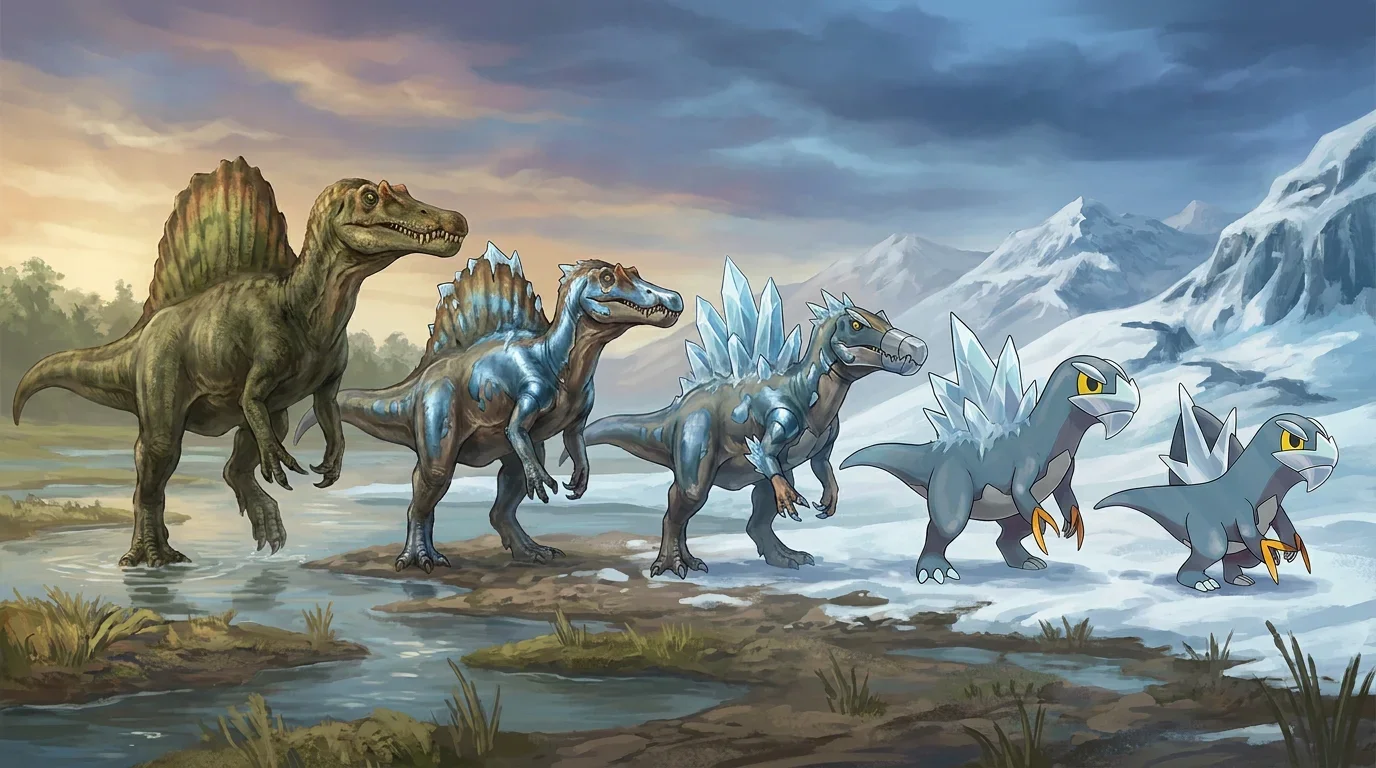 A adult spinosaurus turning into Arctibax