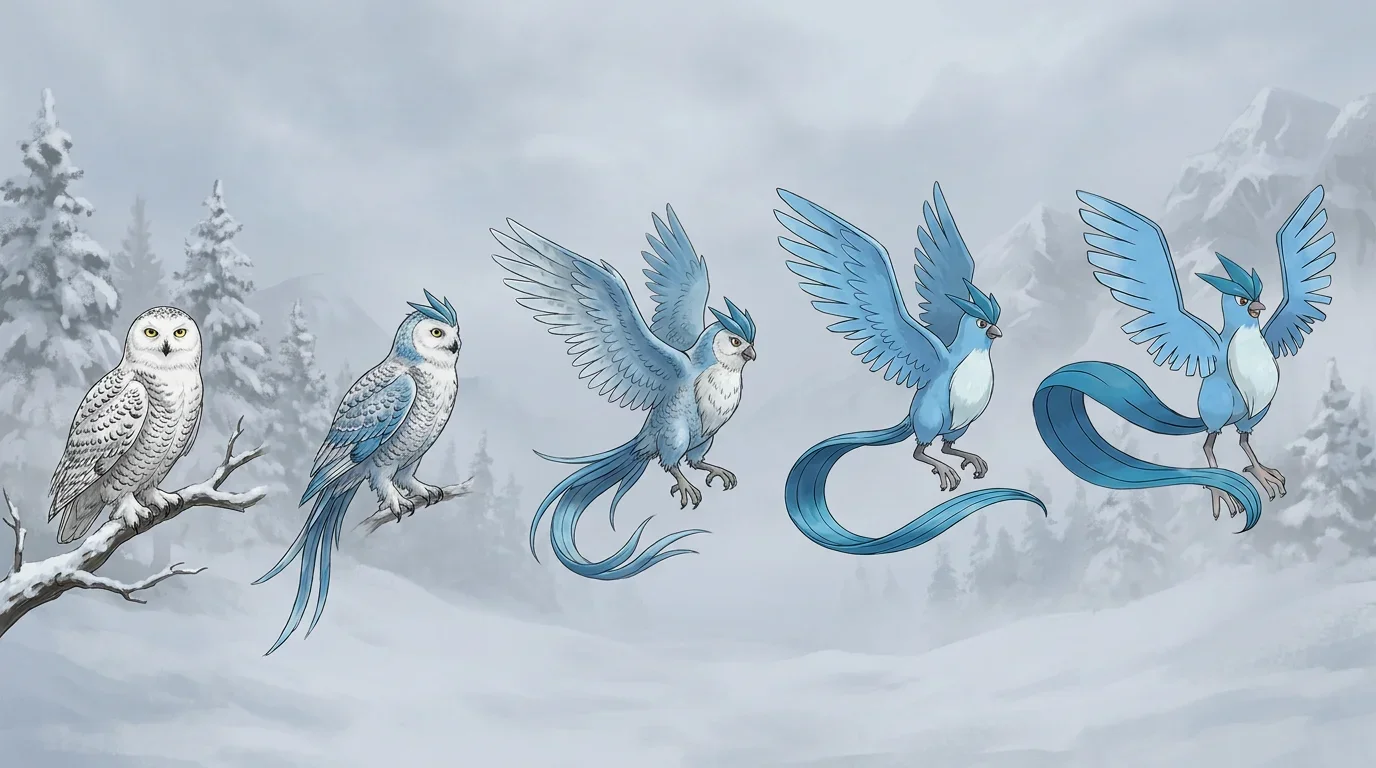 A snowy owl turning into Articuno