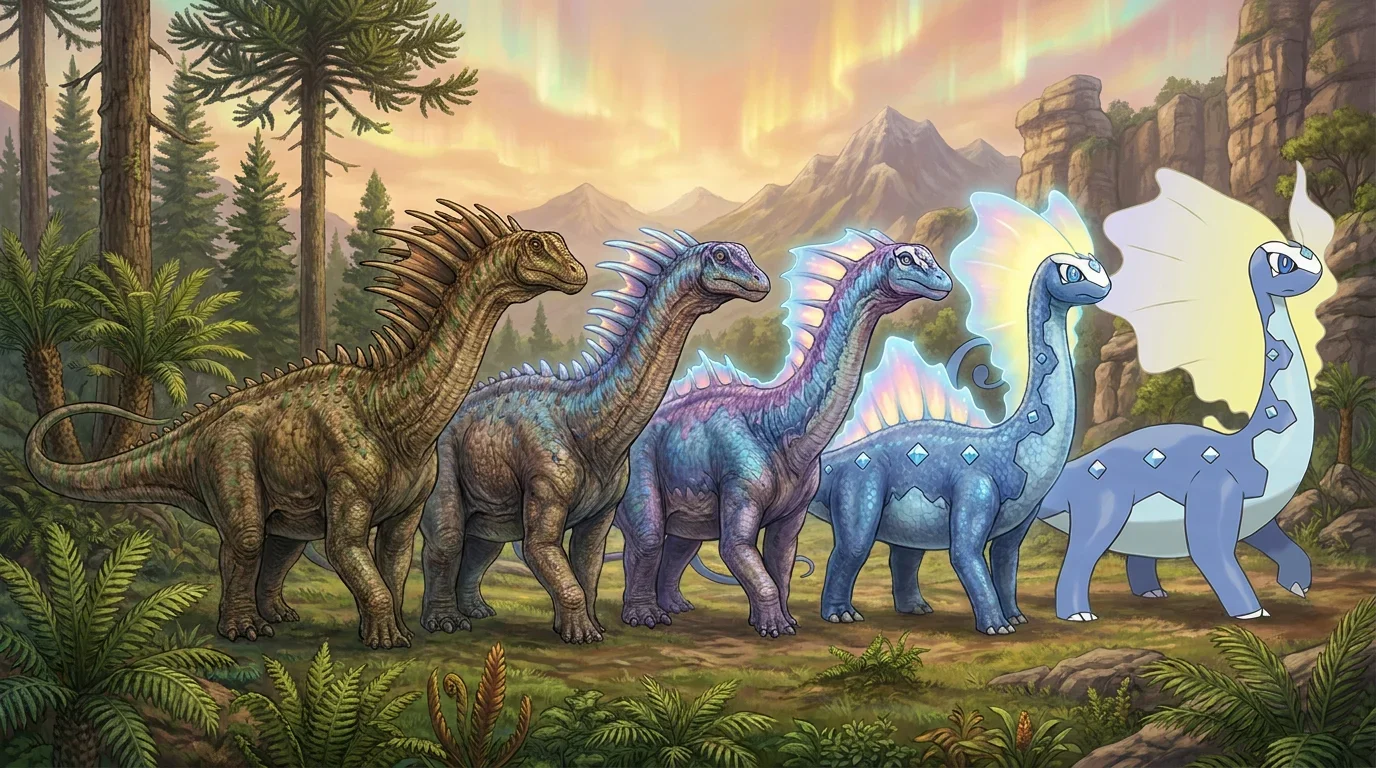 A adult amargasaurus turning into Aurorus