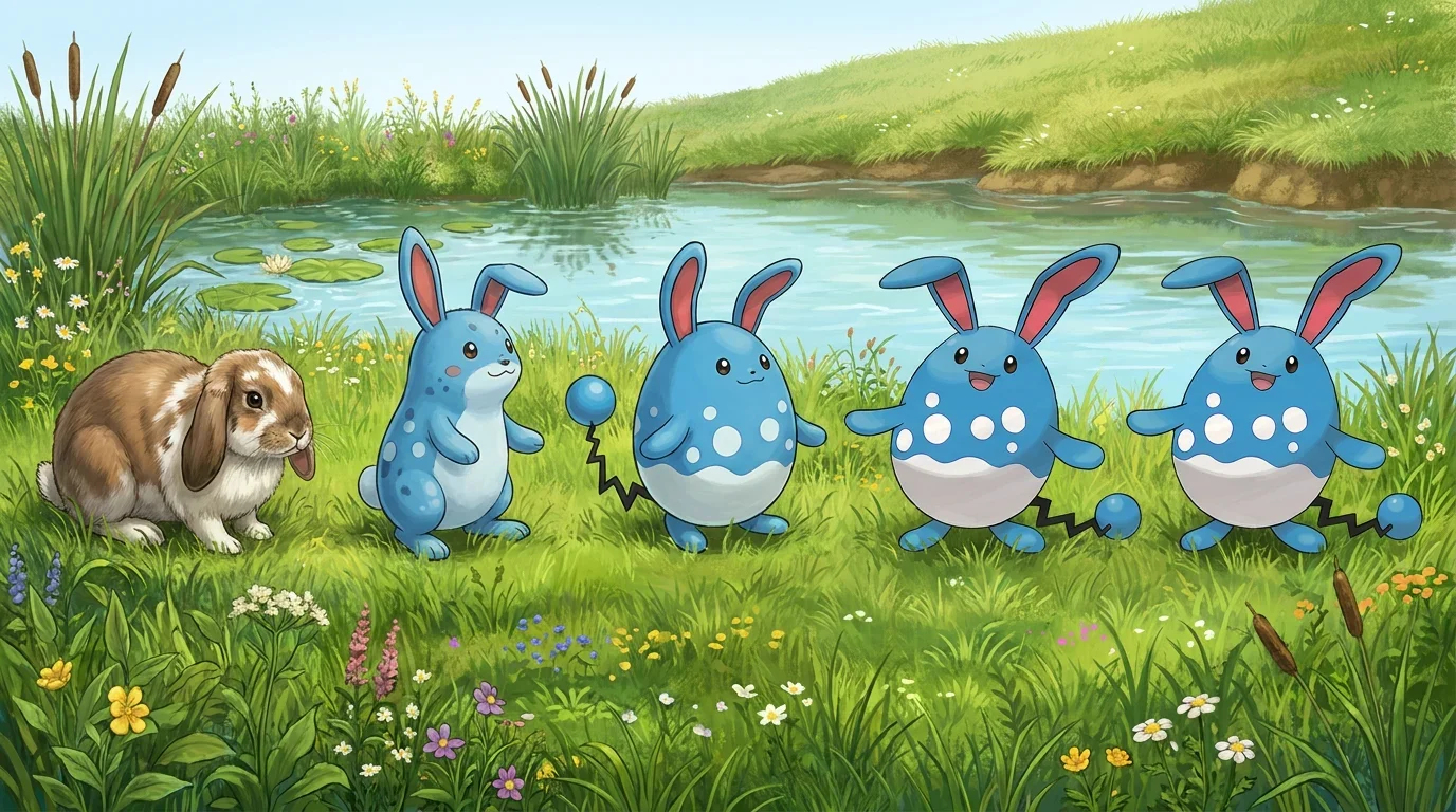 A lop rabbit turning into Azumarill