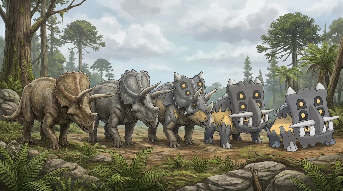 A adult triceratops turning into Bastiodon