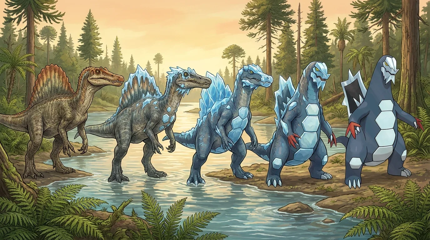 A adult spinosaurus turning into Baxcalibur