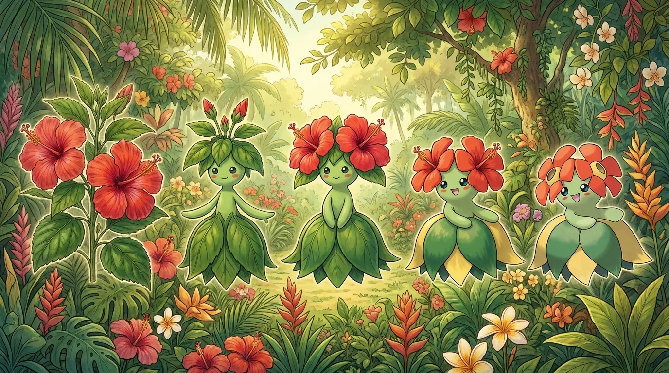 A tropical hibiscus plant turning into Bellossom