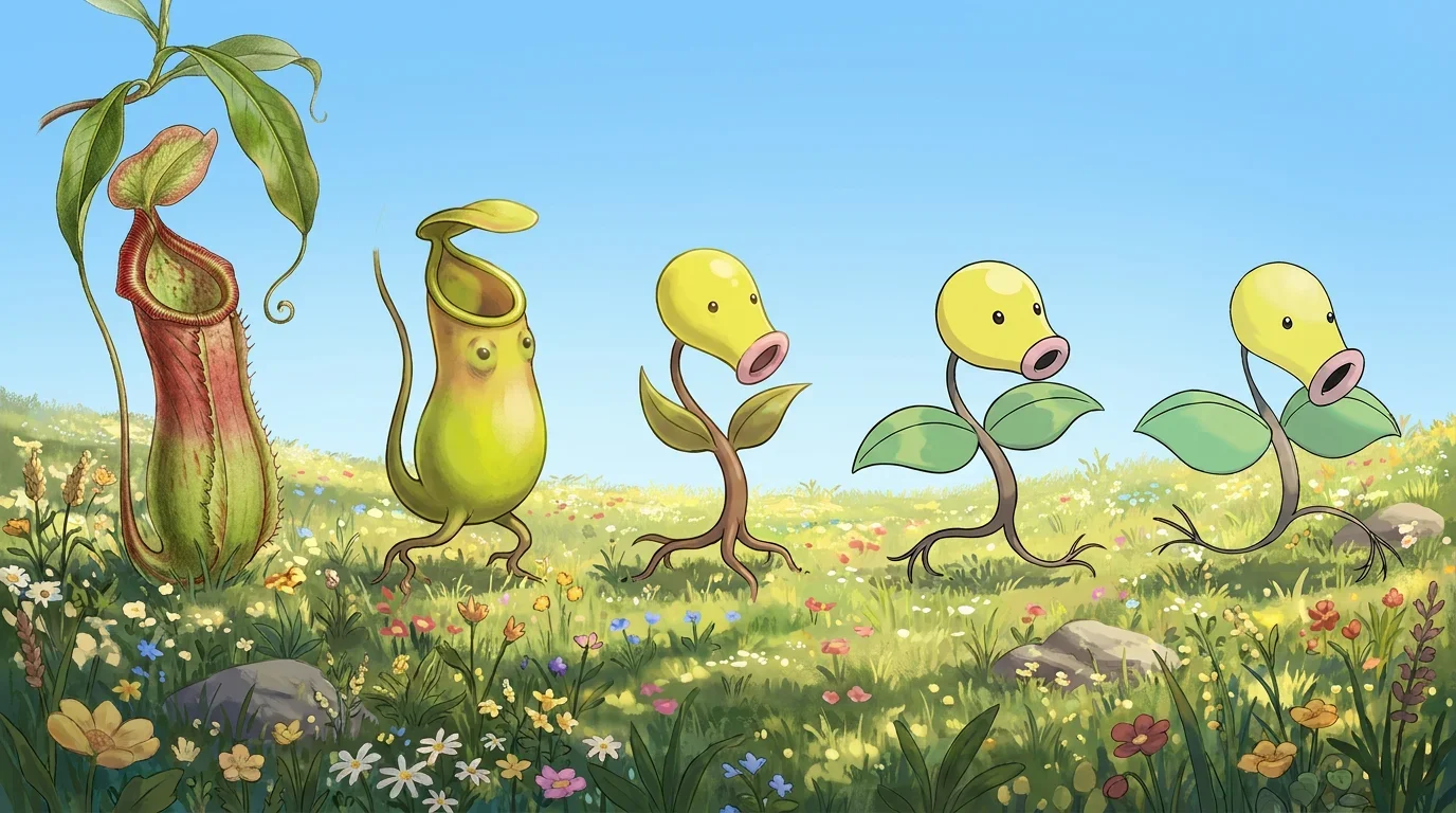 A nepenthes pitcher plant turning into Bellsprout