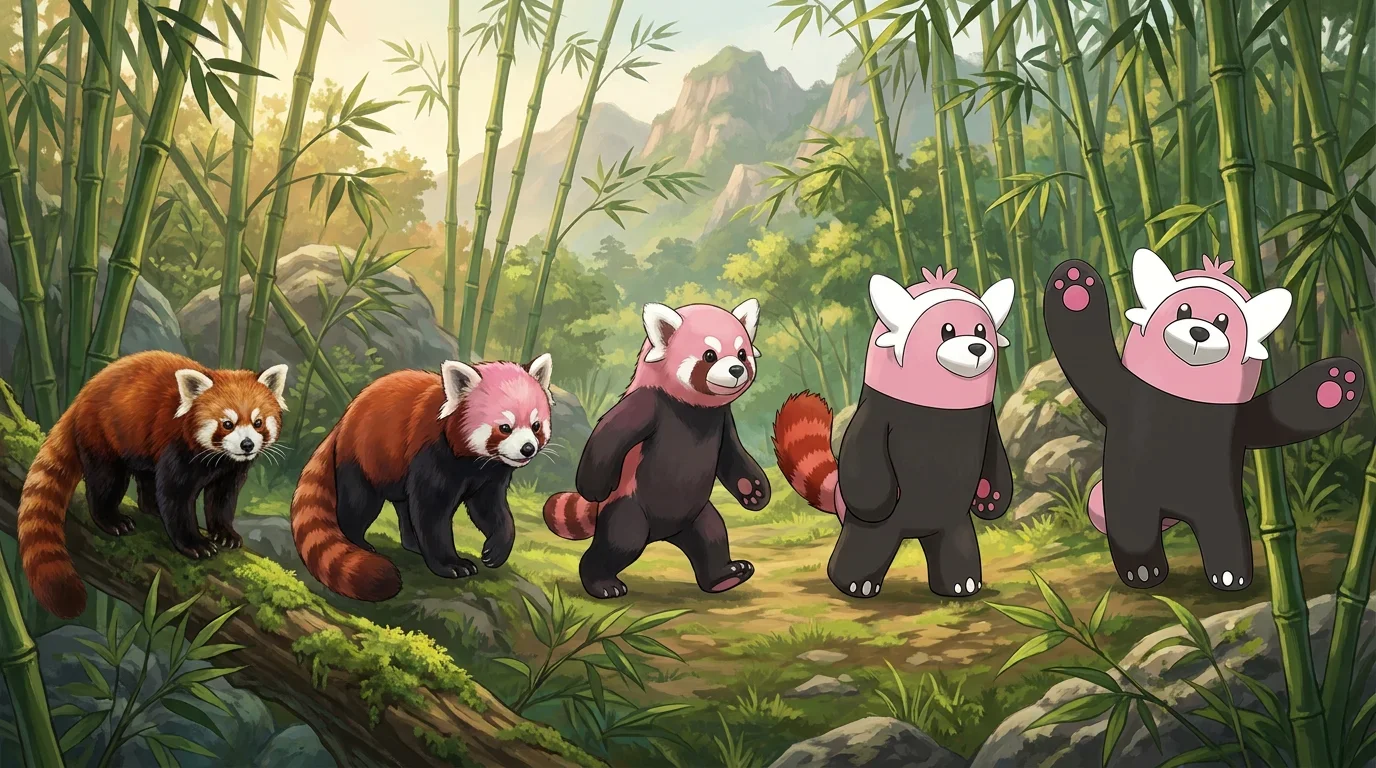 A red panda turning into Bewear