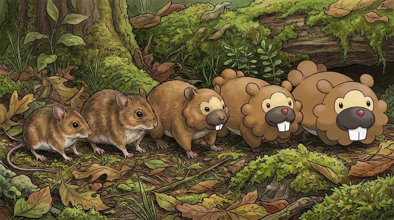A young wood mouse turning into Bidoof