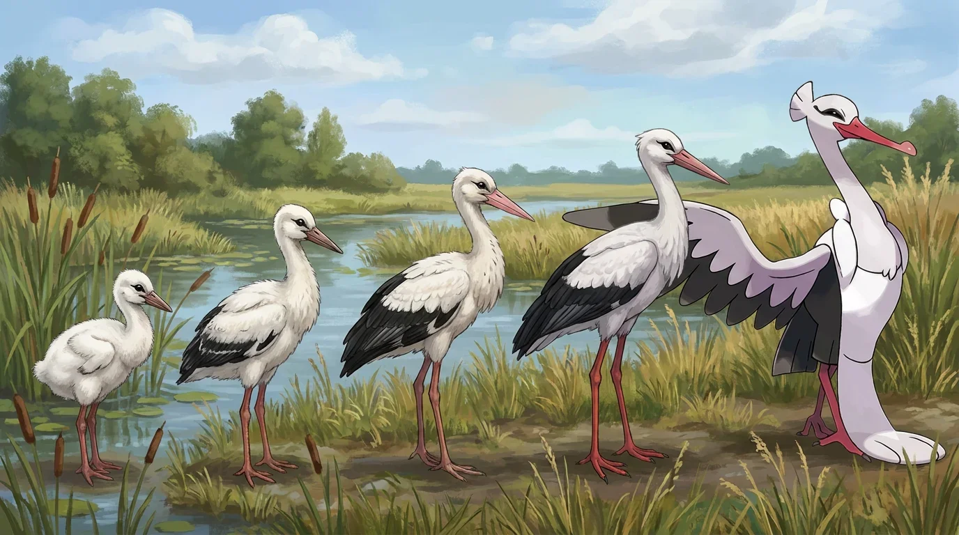 A white stork chick turning into Bombirdier