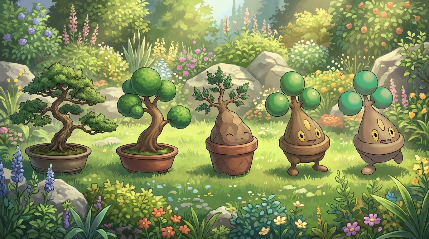 A bonsai juniper tree turning into Bonsly