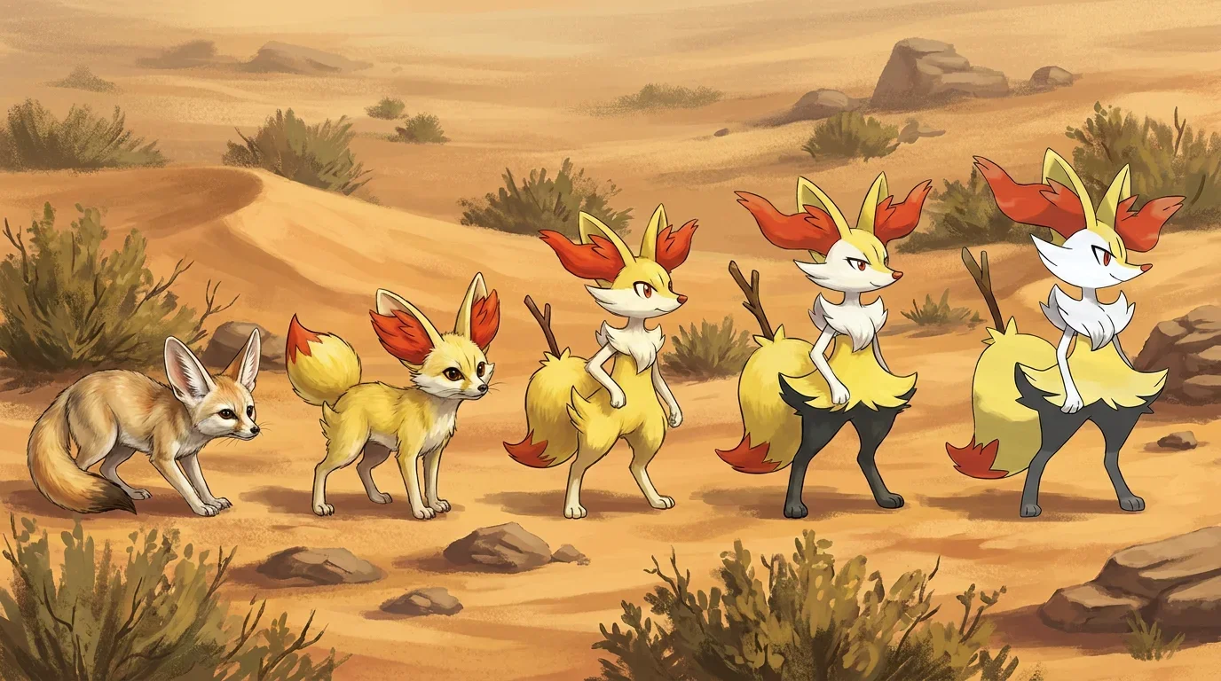A fennec fox turning into Braixen