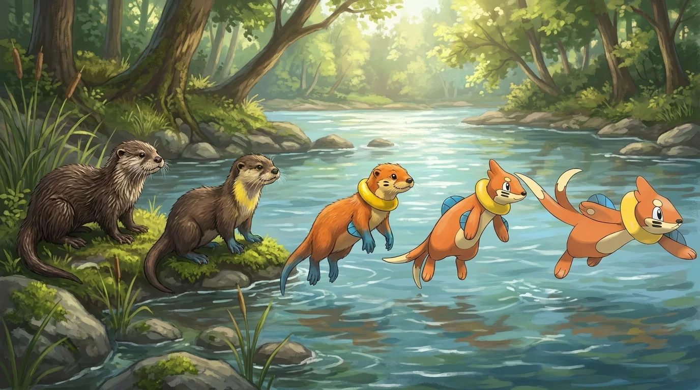 A north american river otter pup turning into Buizel