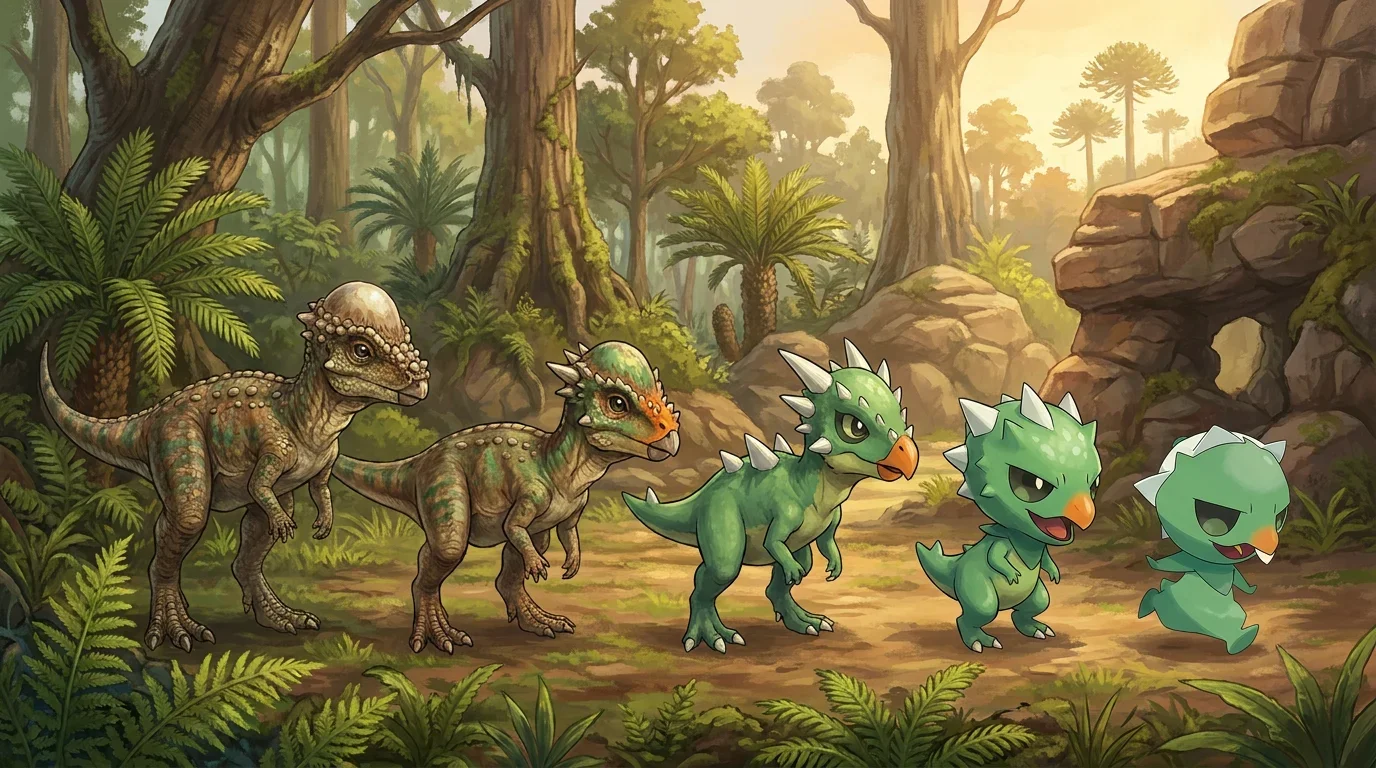 A young pachycephalosaurus turning into Capsakid