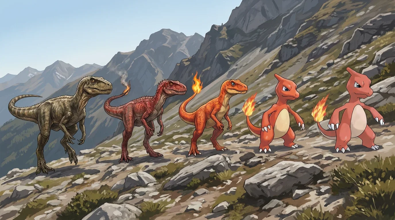 A adult herrerasaurus turning into Charmeleon