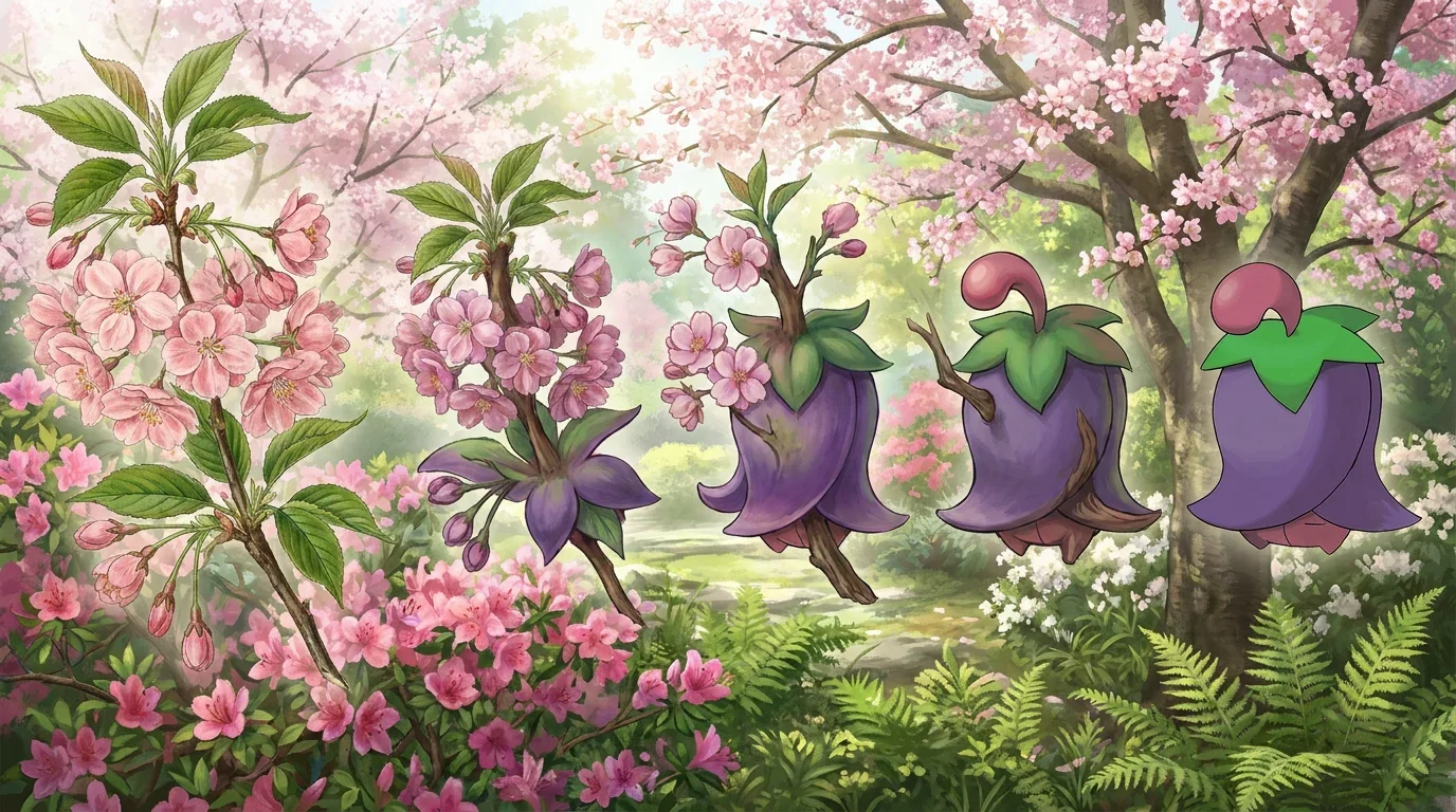A cherry blossom branch turning into Cherrim