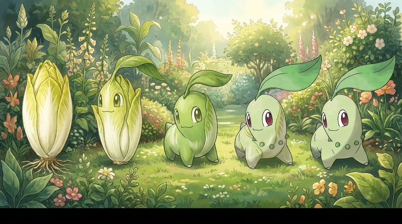 A belgian endive turning into Chikorita