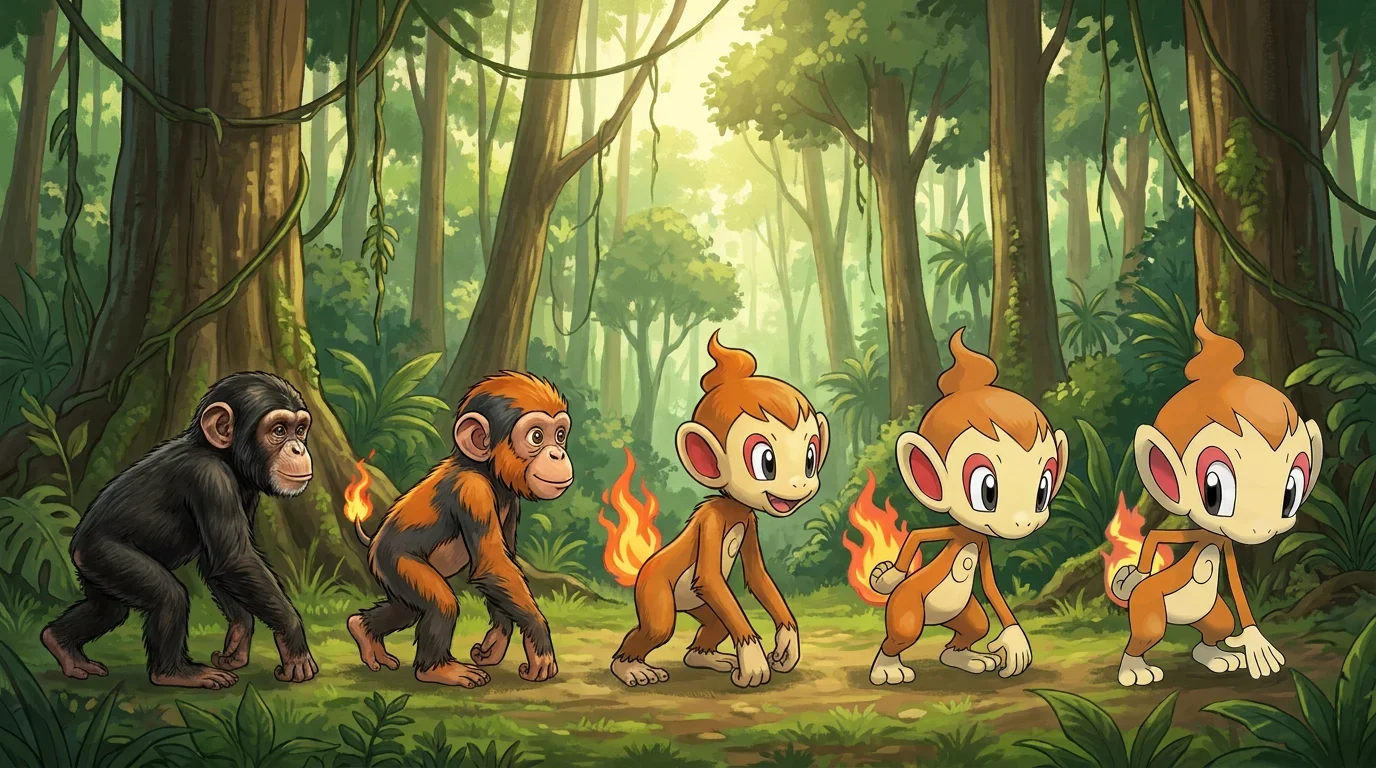 A young chimpanzee turning into Chimchar