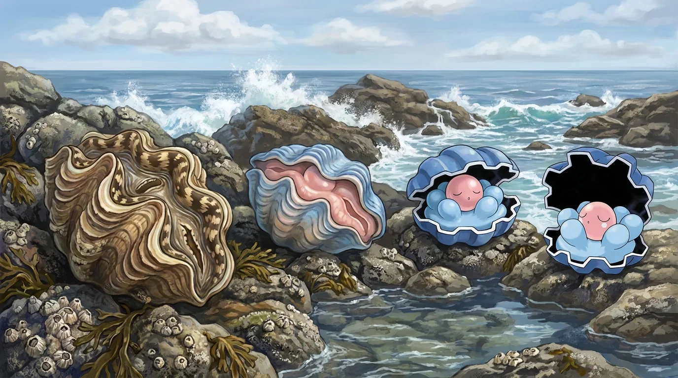 A giant clam turning into Clamperl