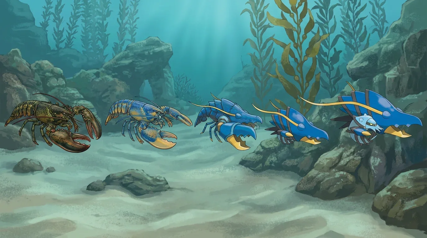 A adult american lobster turning into Clawitzer