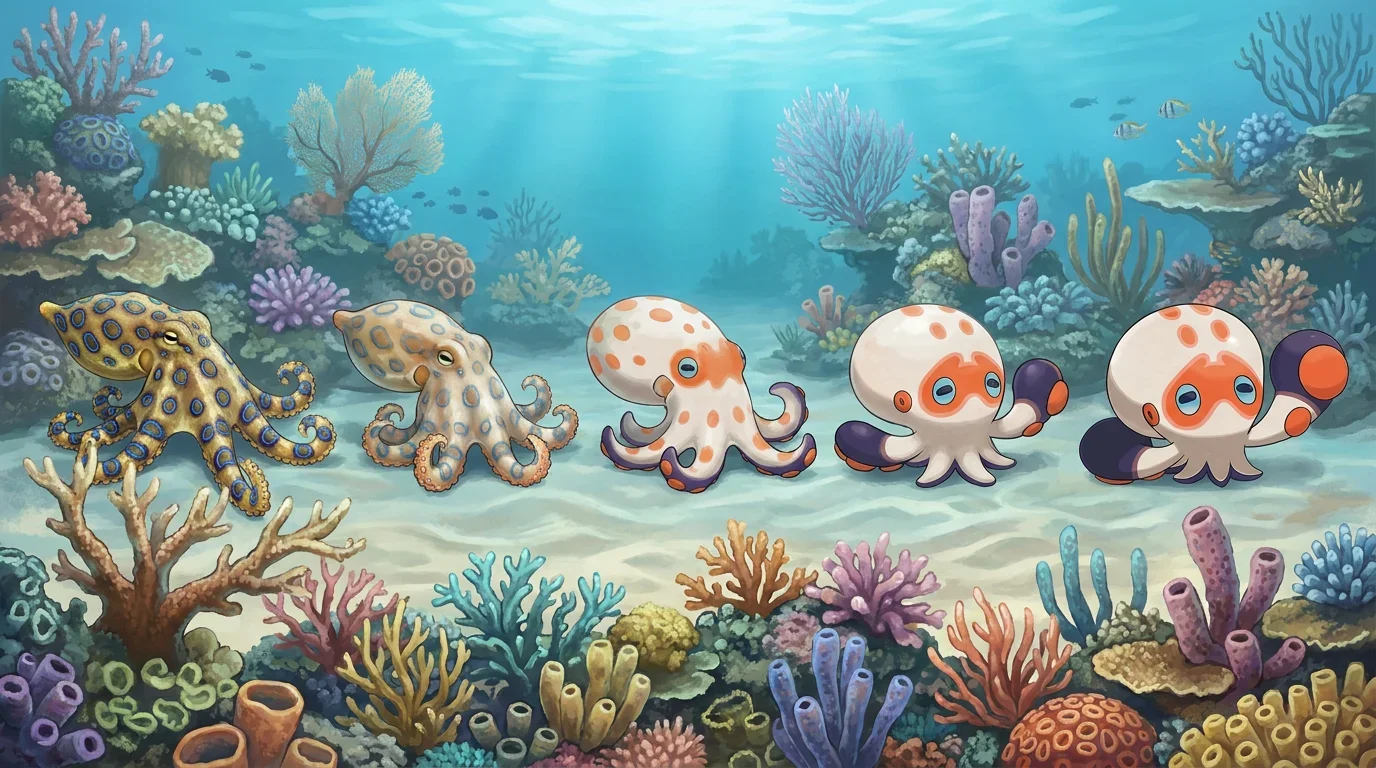 A blue ringed octopus turning into Clobbopus