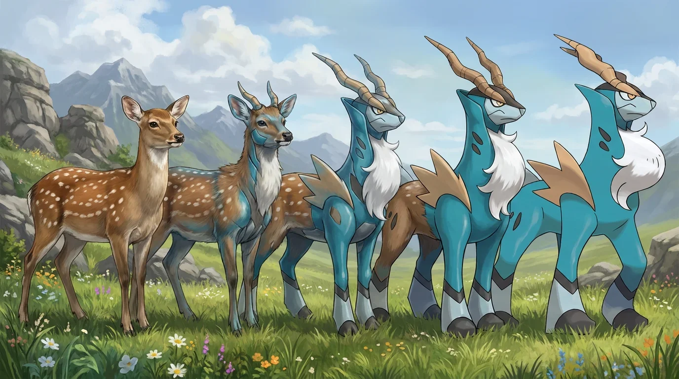 A sika deer turning into Cobalion