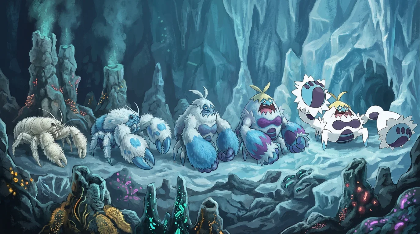 A yeti crab turning into Crabominable