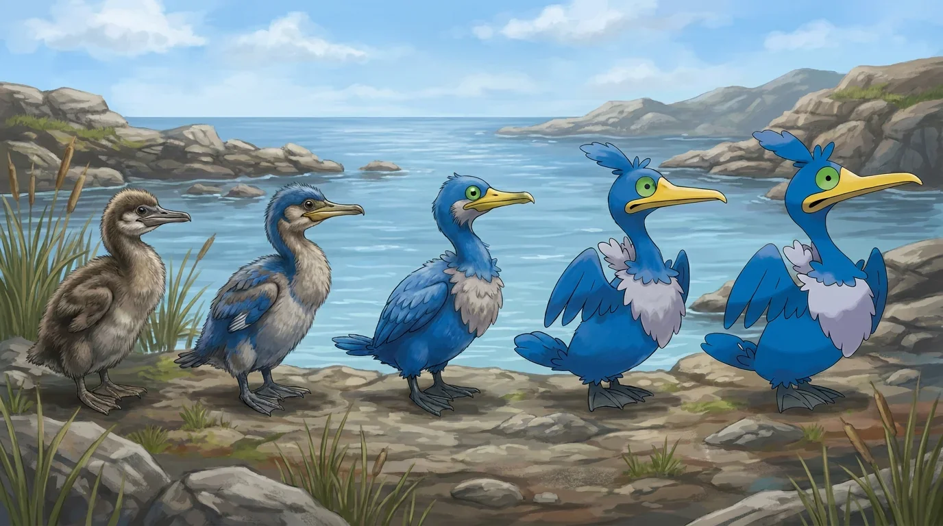 A cormorant chick turning into Cramorant