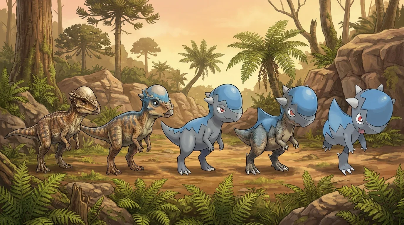 A young pachycephalosaurus turning into Cranidos