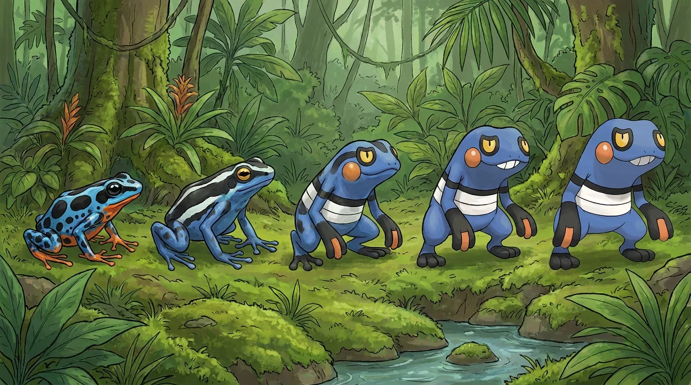 A poison dart frog turning into Croagunk