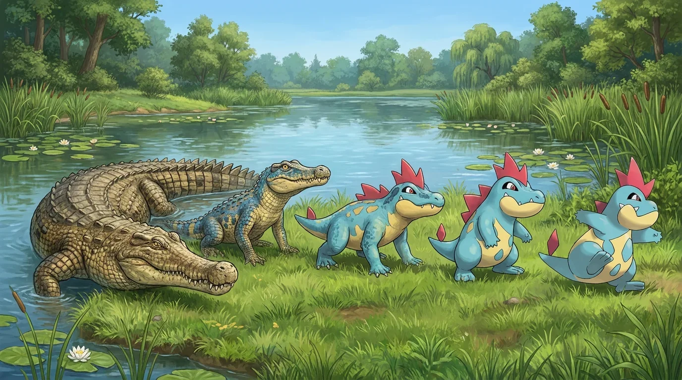 A adult sarcosuchus turning into Croconaw