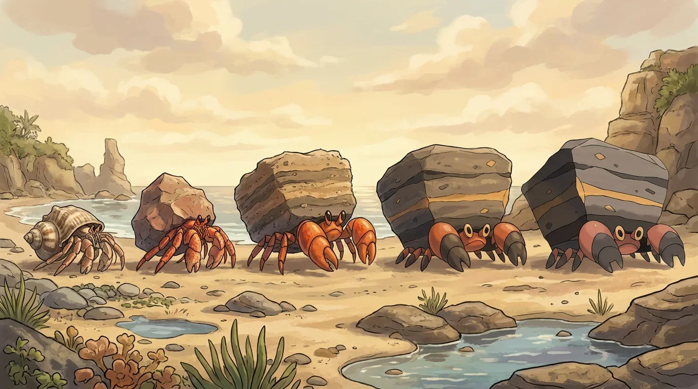 A hermit crab turning into Crustle