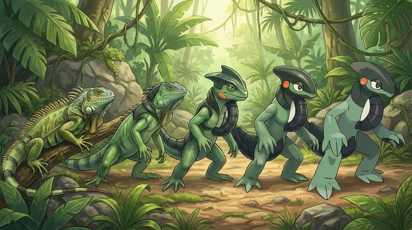 A green iguana turning into Cyclizar