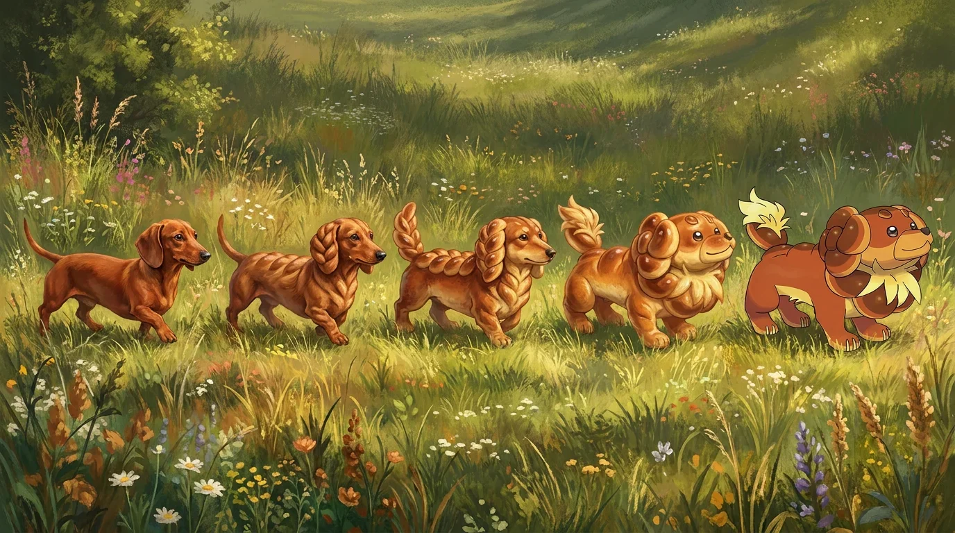 A miniature dachshund turning into Dachsbun