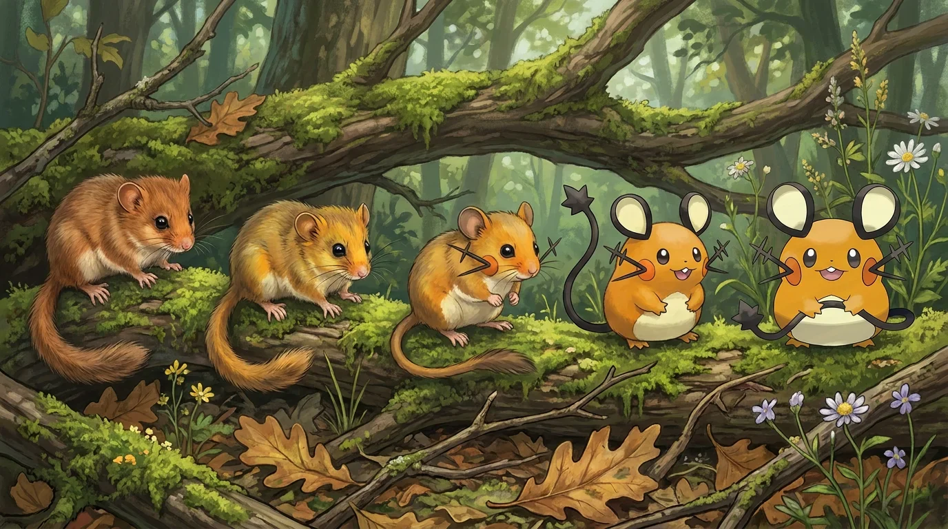 A hazel dormouse pup turning into Dedenne