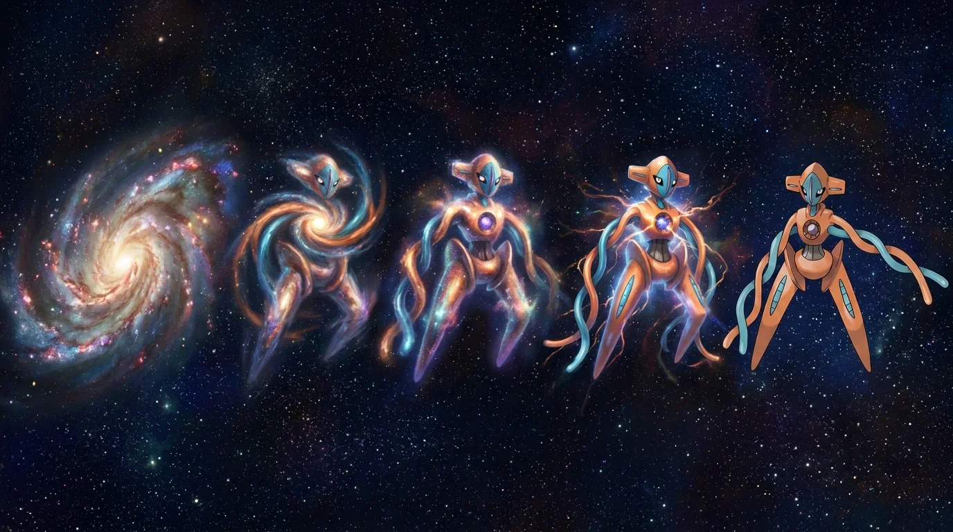 A spiral galaxy turning into Deoxys