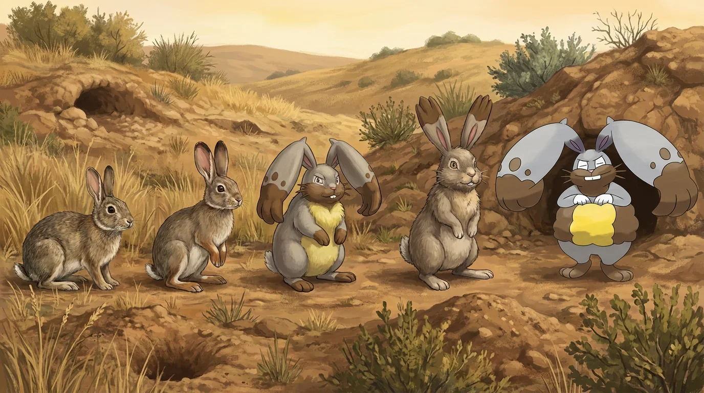 A european rabbit turning into Diggersby
