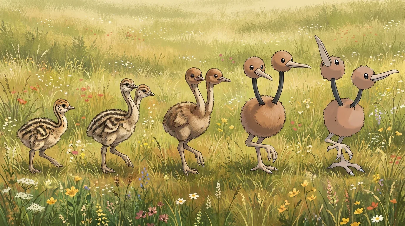 A ostrich chick turning into Doduo