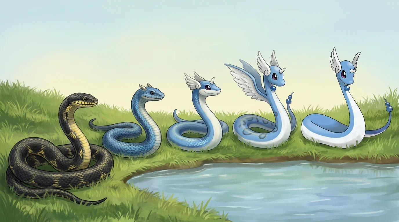 A adult rat snake turning into Dragonair