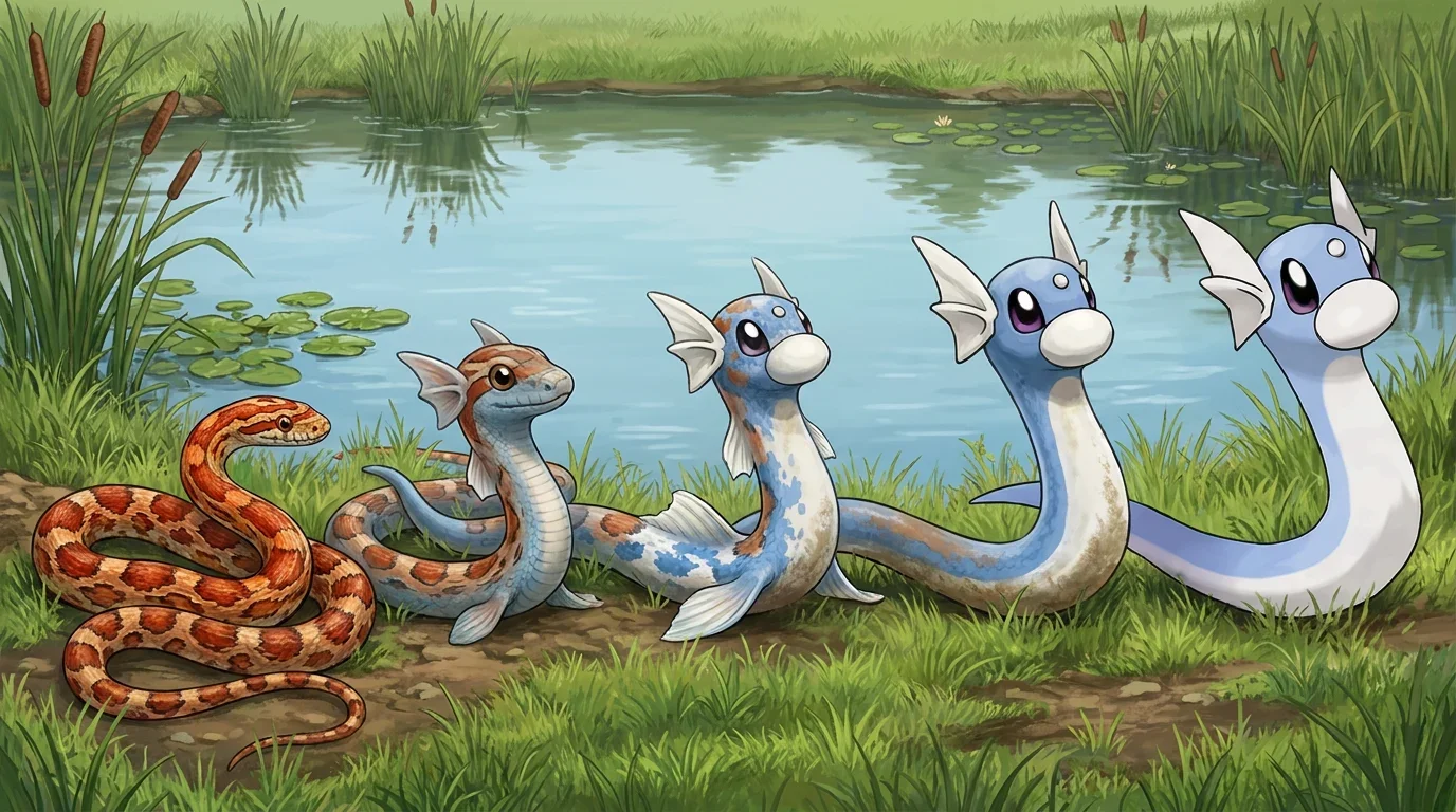 A young corn snake turning into Dratini