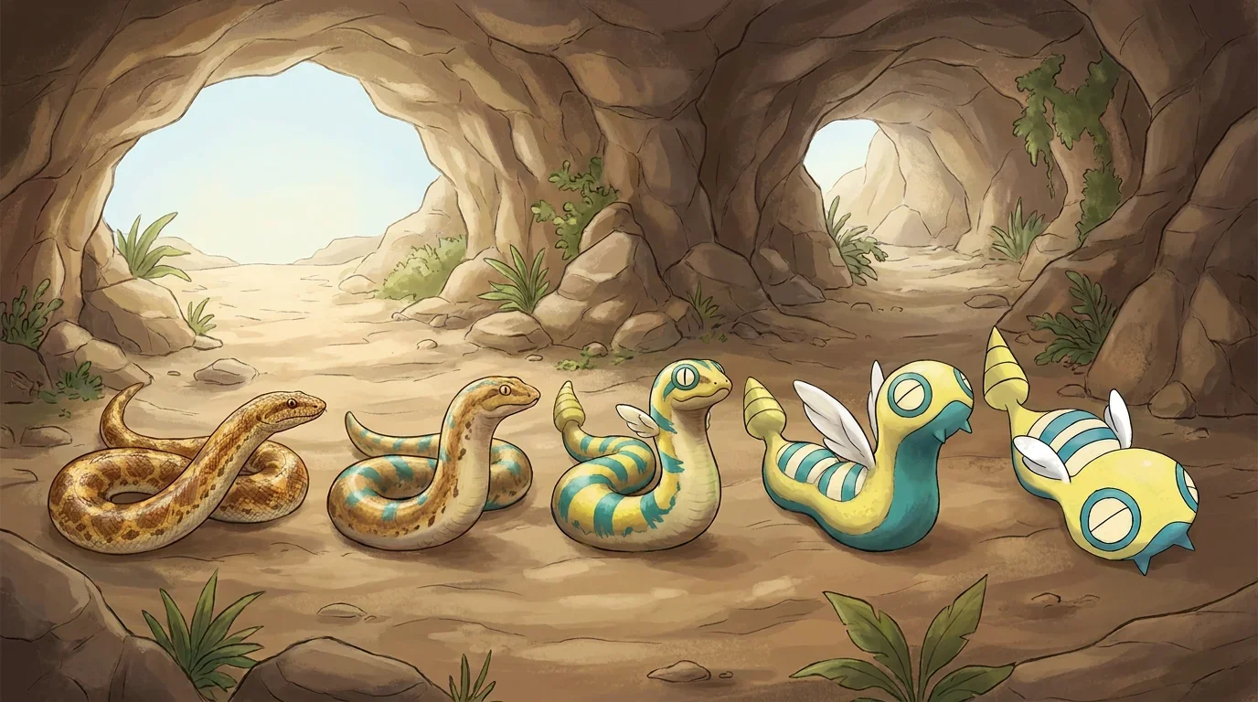 A adult sand boa turning into Dunsparce