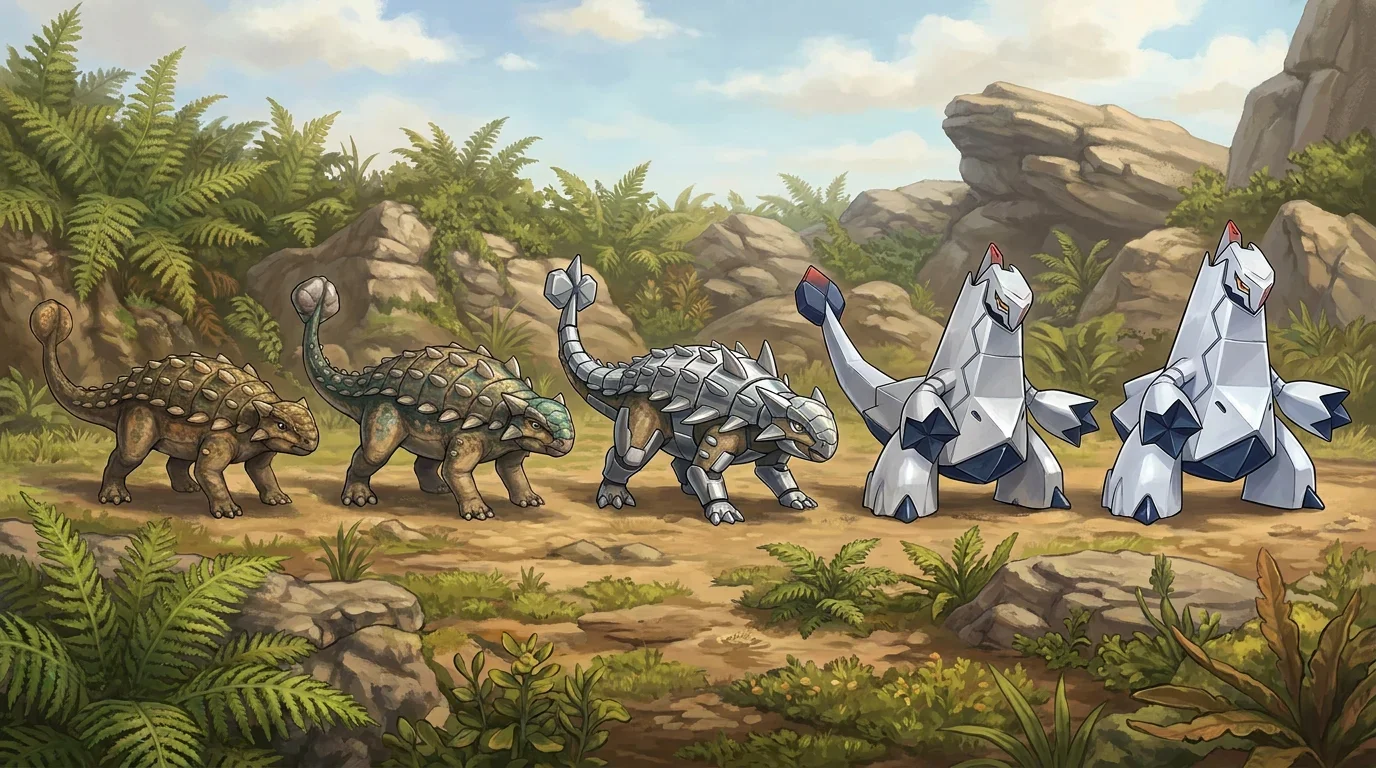 A young ankylosaurus turning into Duraludon