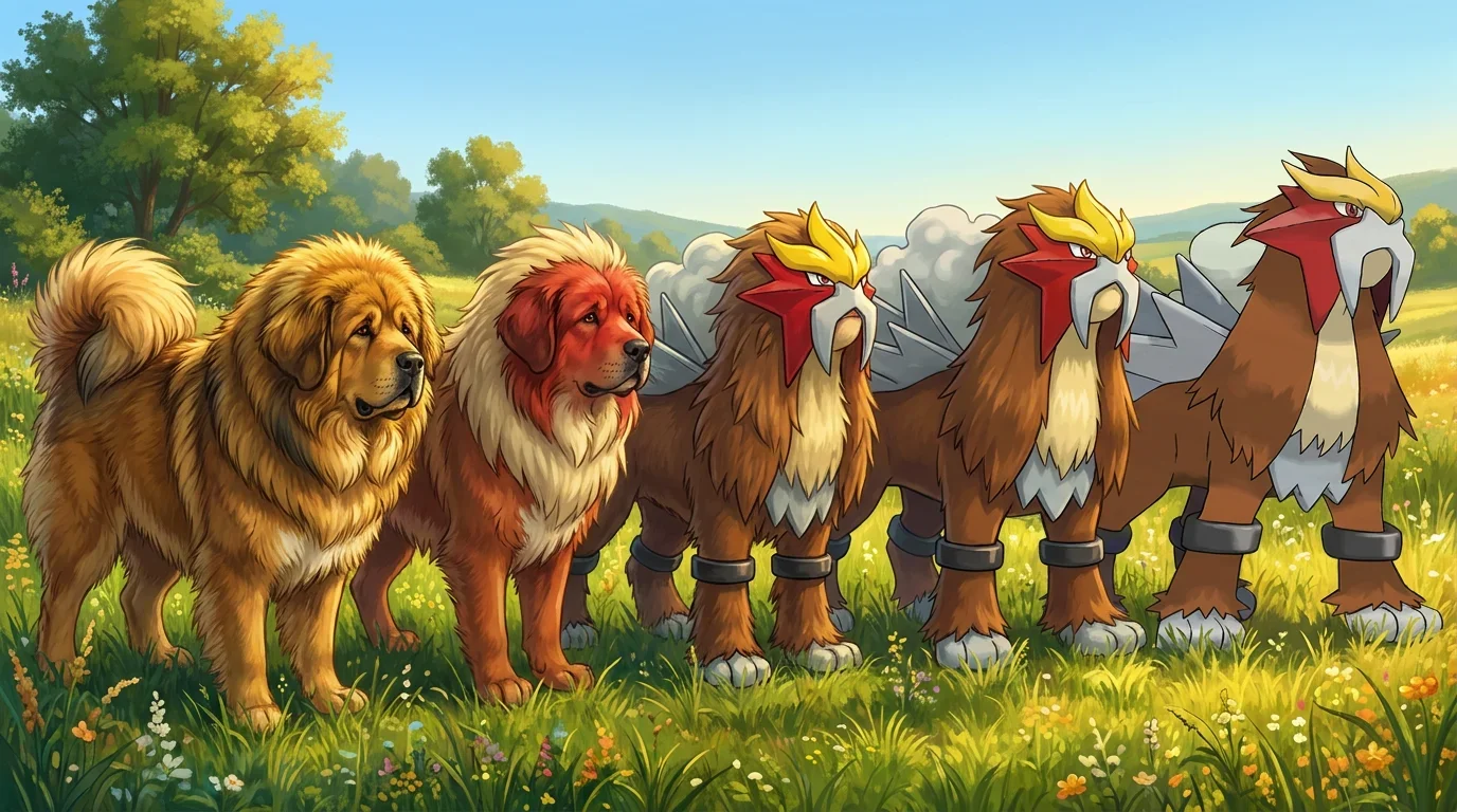 A adult tibetan mastiff turning into Entei