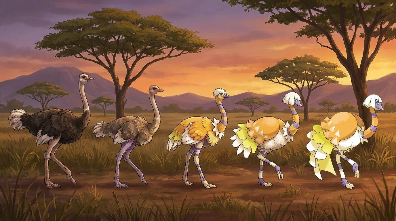 A adult ostrich turning into Espathra