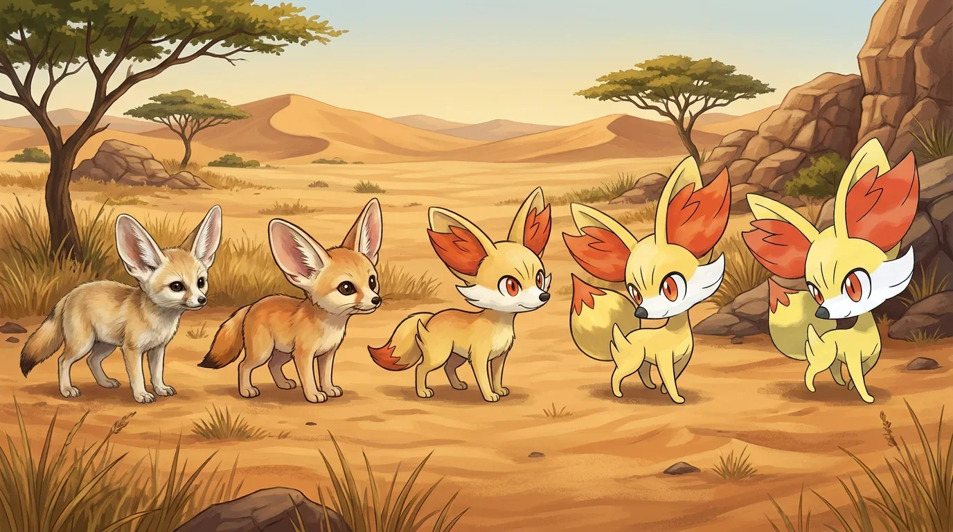 A fennec fox kit turning into Fennekin