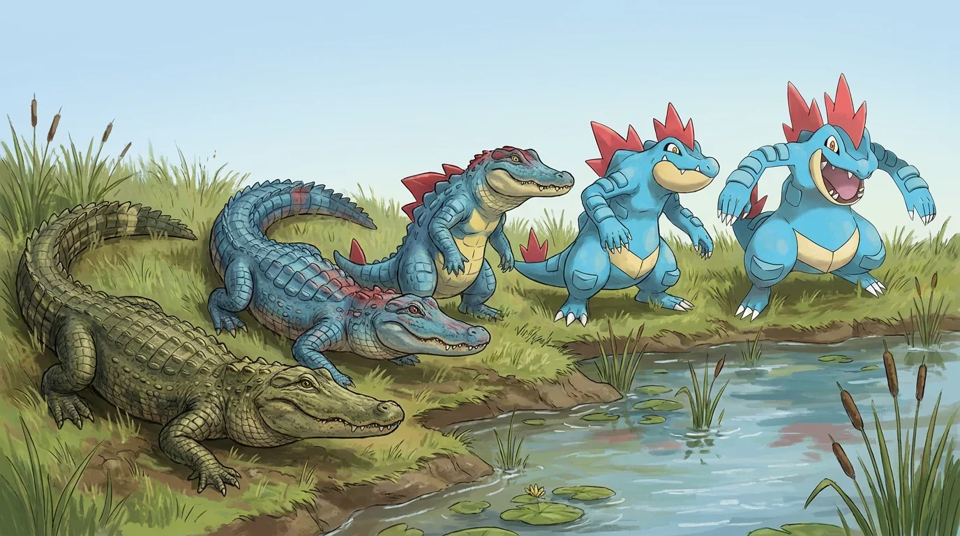 A american alligator turning into Feraligatr