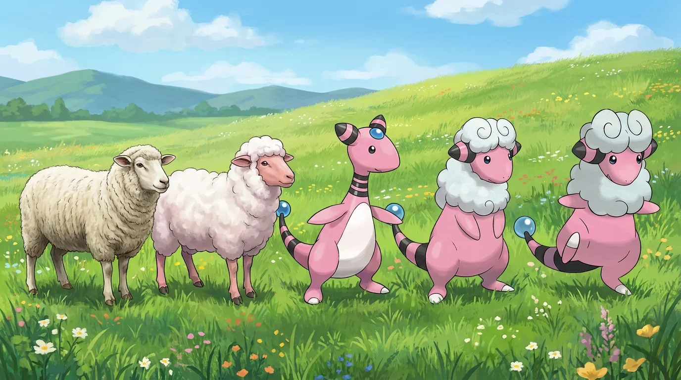 A domestic sheep turning into Flaaffy