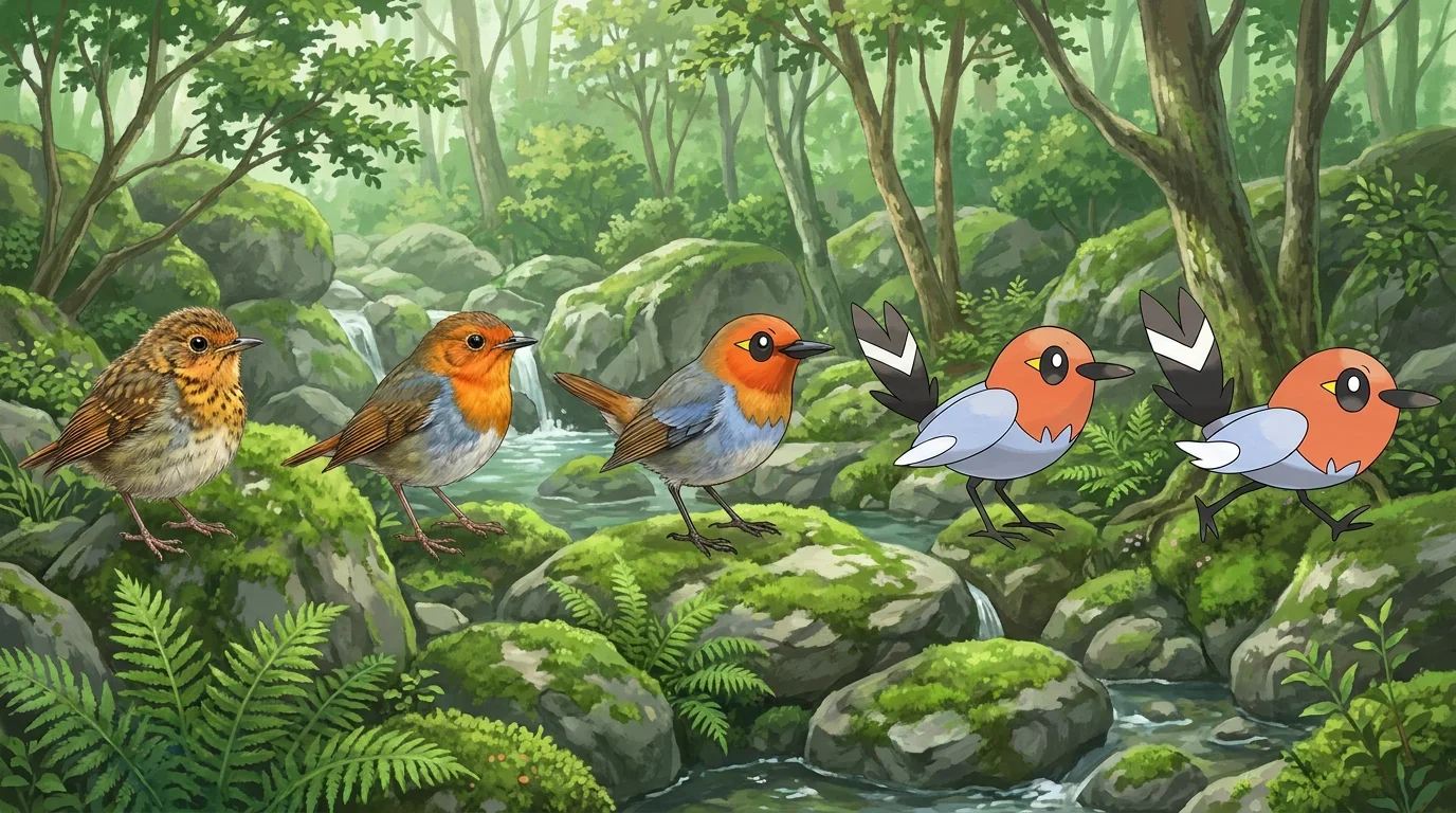 A japanese robin chick turning into Fletchling