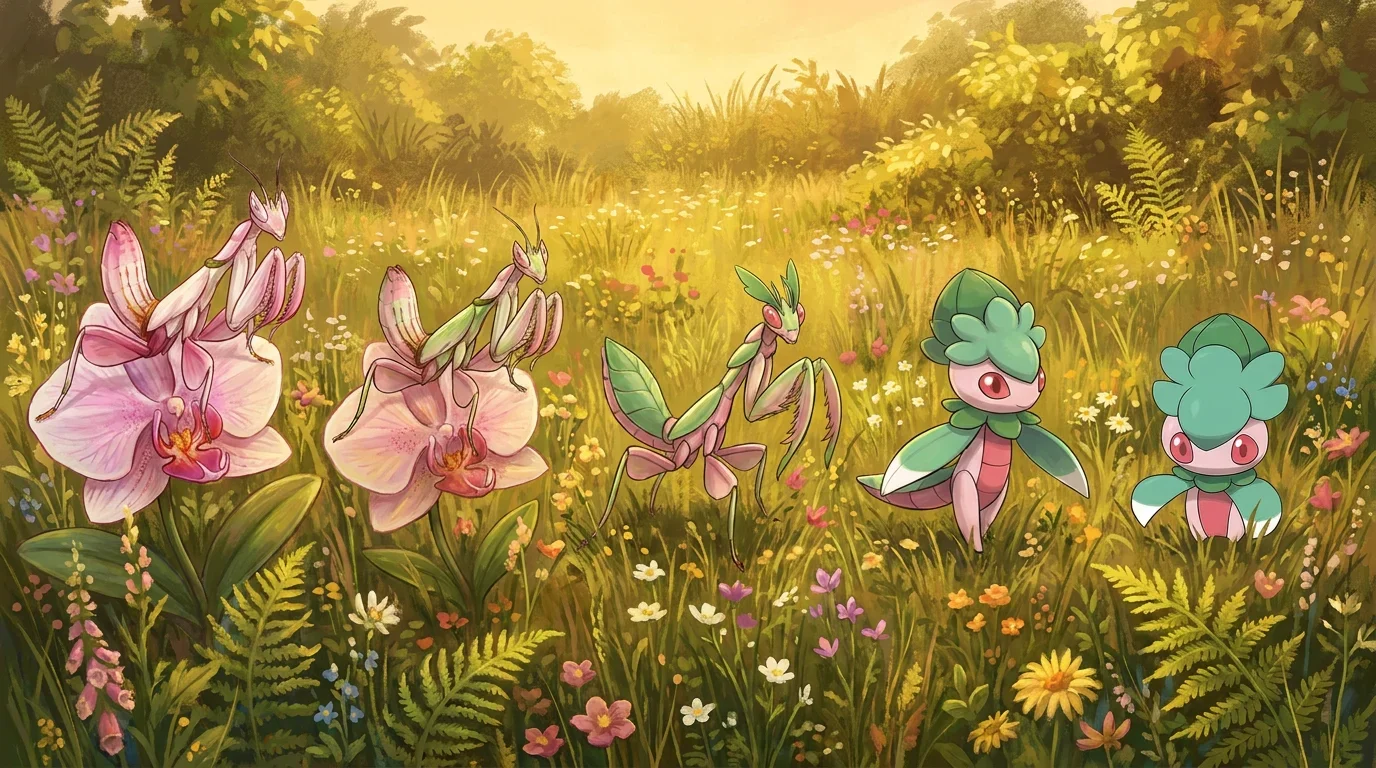 A orchid mantis on flower turning into Fomantis