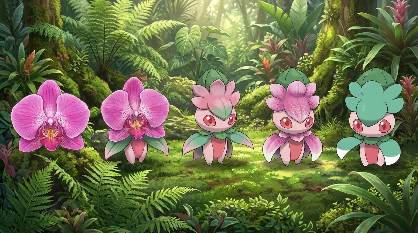 A pink orchid flower turning into Fomantis