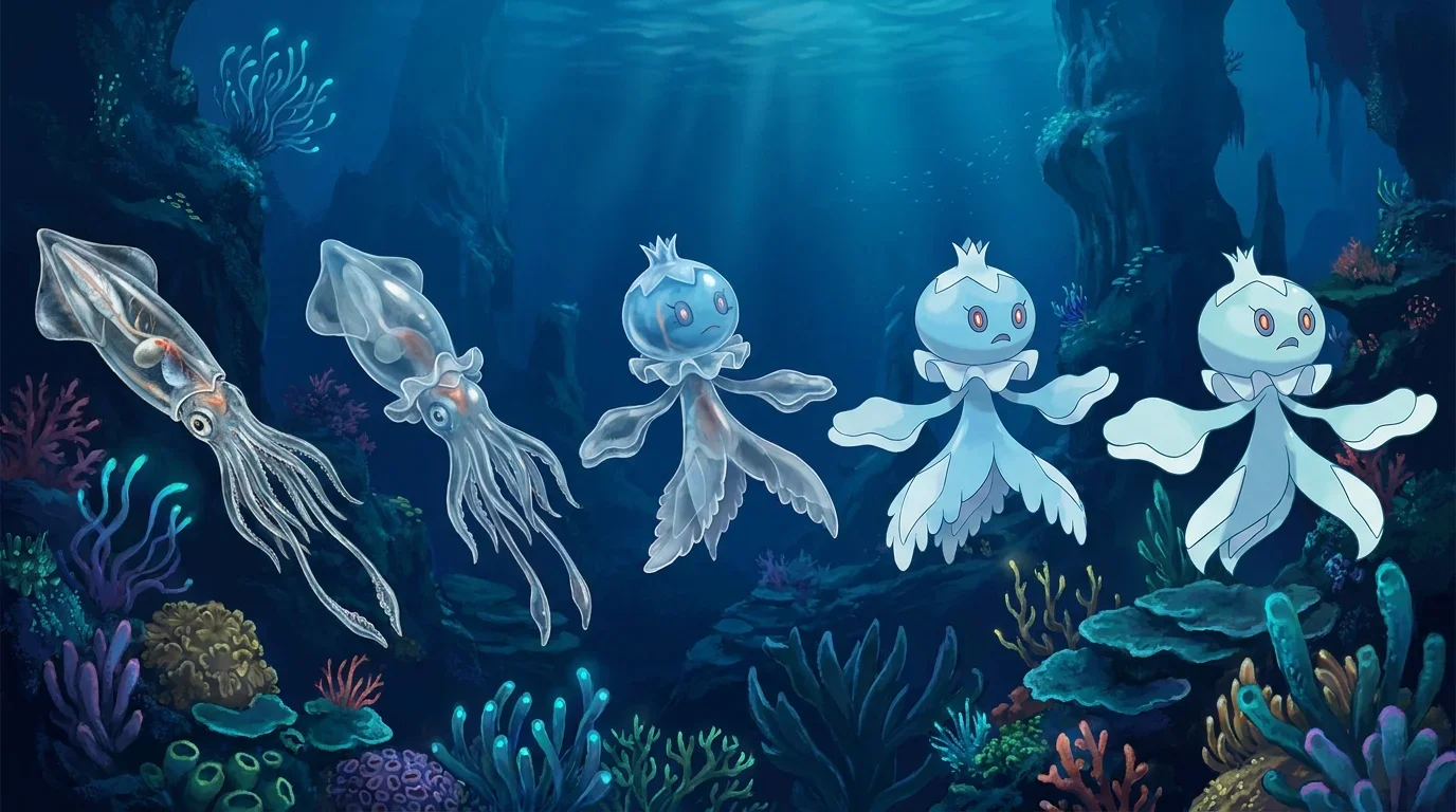 A glass squid turning into Frillish