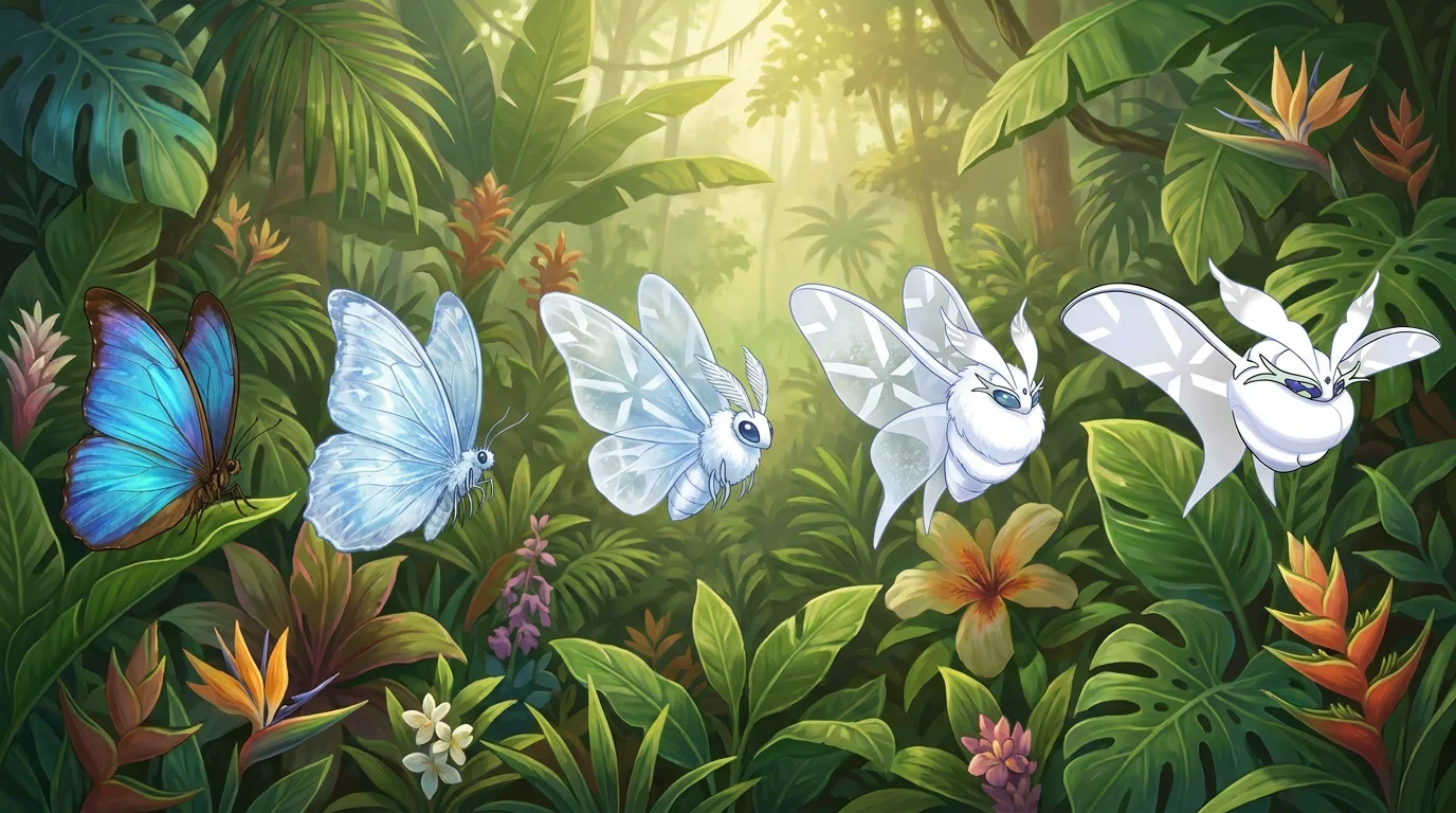 A adult morpho butterfly turning into Frosmoth