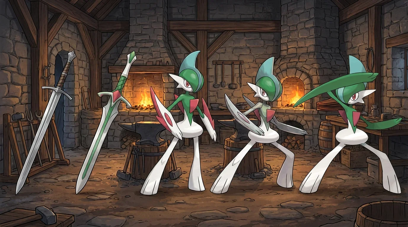 A medieval knight s longsword turning into Gallade